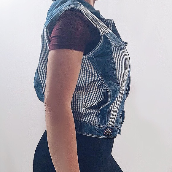 Vintage FLASH denim jean vest stripes and pattern - Picture 3 of 11
